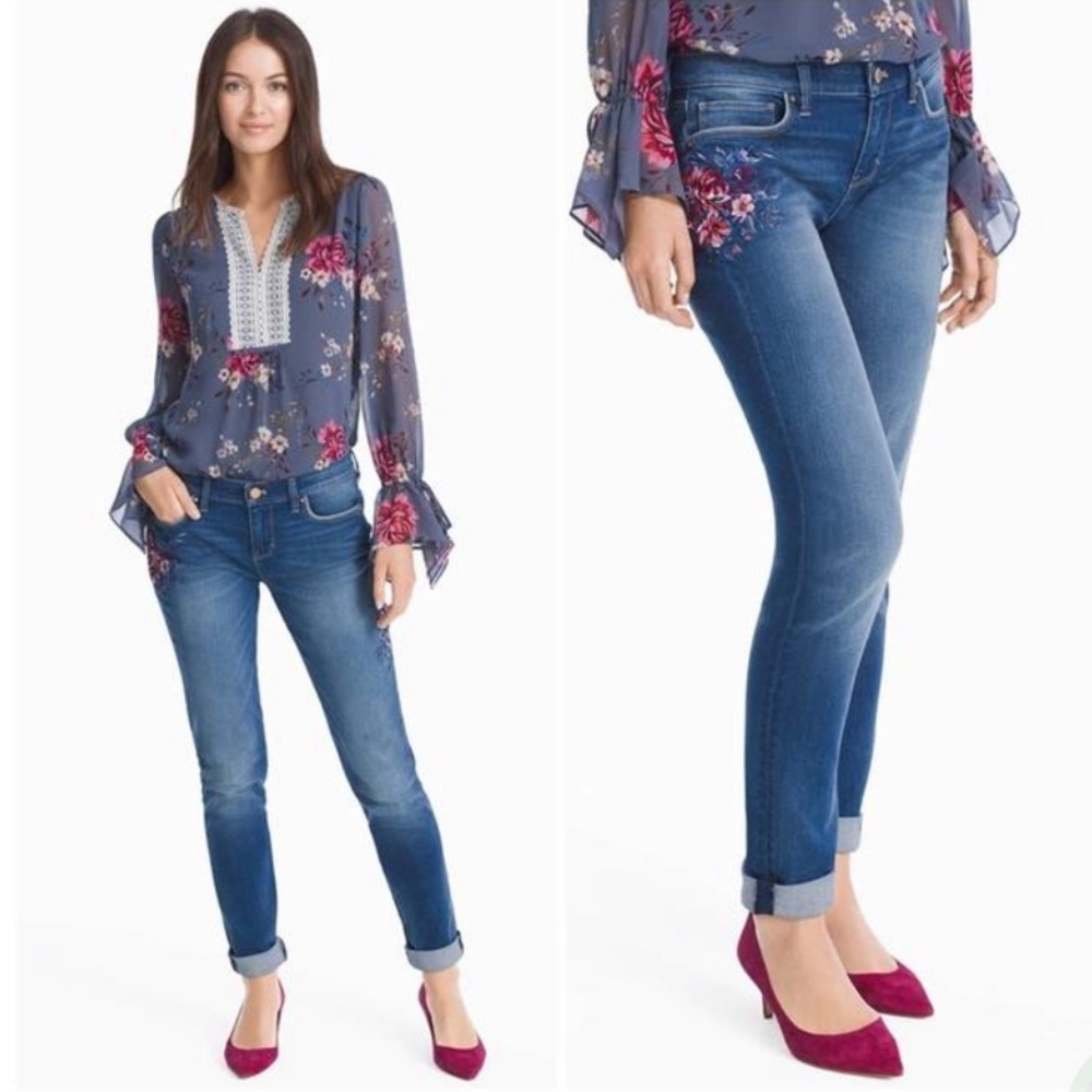 NWT WHBM Embroidered Girlfriend Jeans